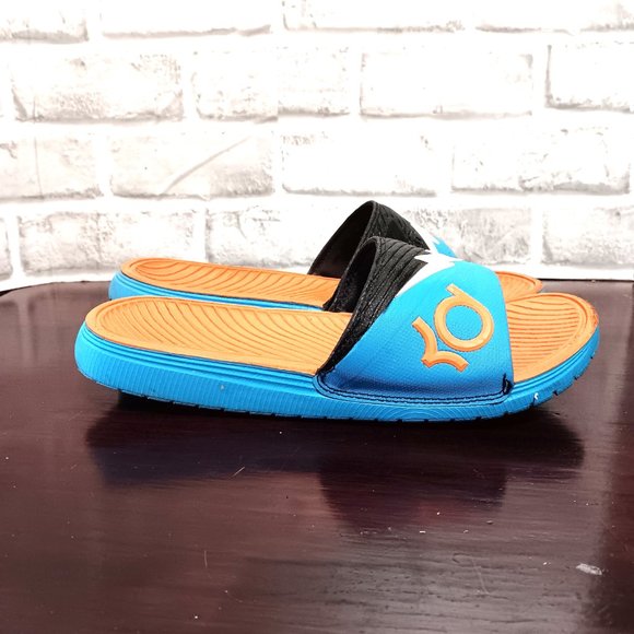 Nike KD slip on sandals  Kevin Durant Size 8 Orange Black Blue Colorblock slides - Picture 4 of 10